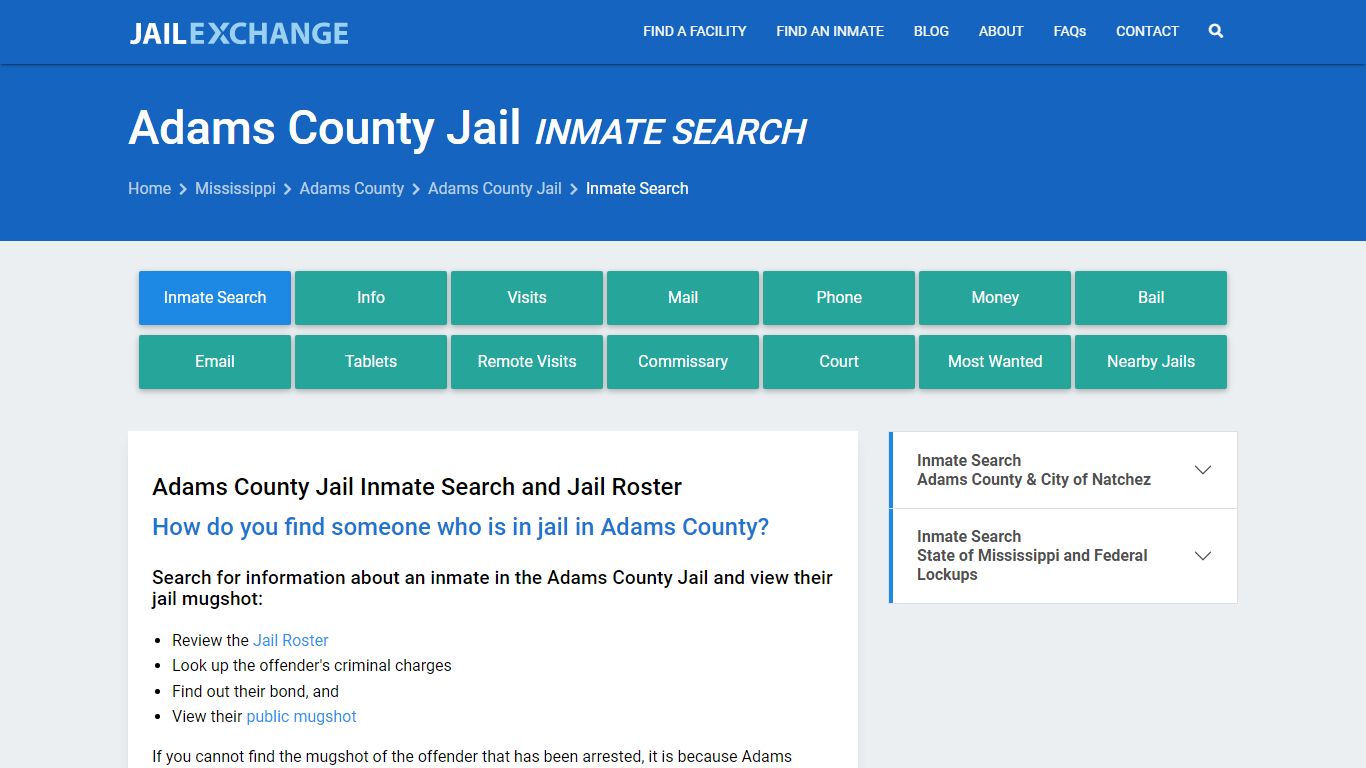 Inmate Search: Roster & Mugshots - Adams County Jail, MS