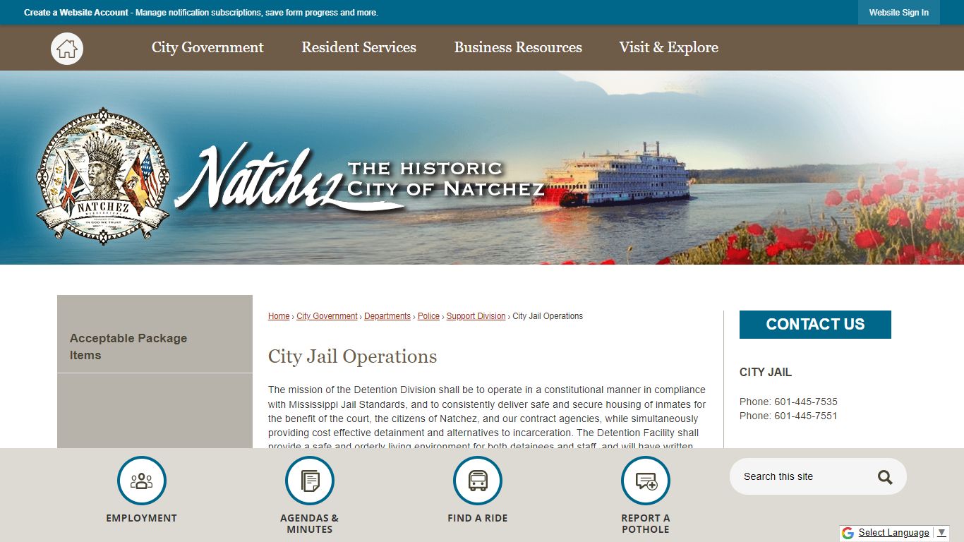 City Jail Operations | Natchez, MS - Official Website