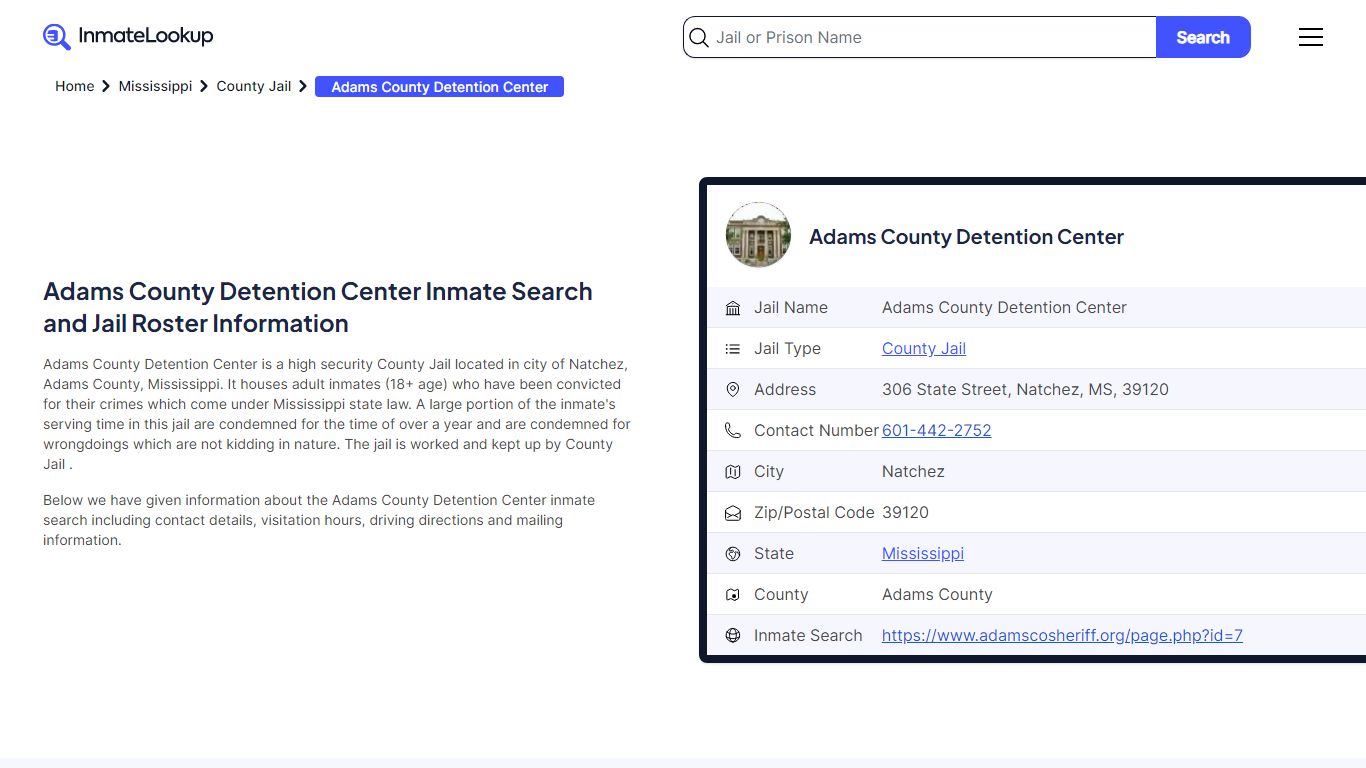 Adams County Detention Center (MS) Inmate Search and Jail Roster ...